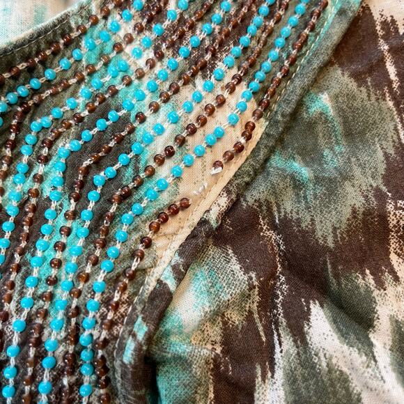 Chico's Green Ikat Print Embroidered Long Sleeve top 1 - Picture 7 of 7